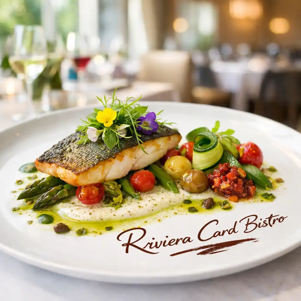 Plat signature du Riviera Card Bistro avec poisson de Méditerranée, herbes fraîches et sauce légère